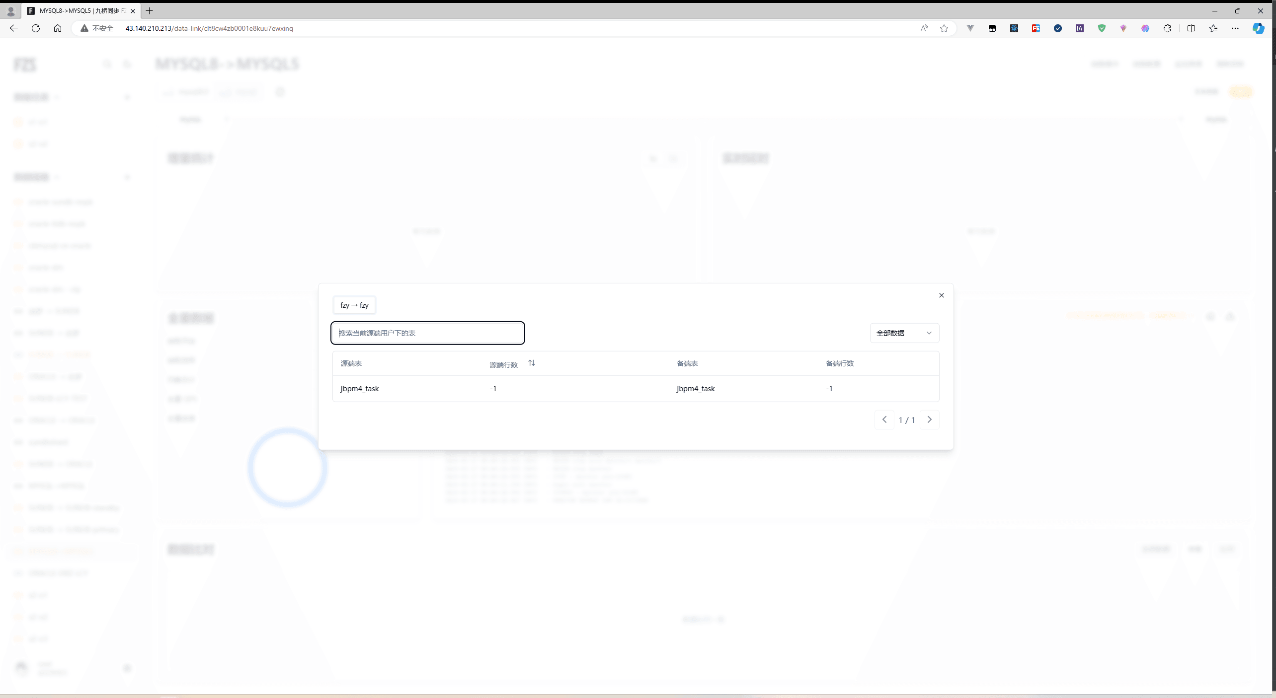 查看全部表数据比对总览结果的界面