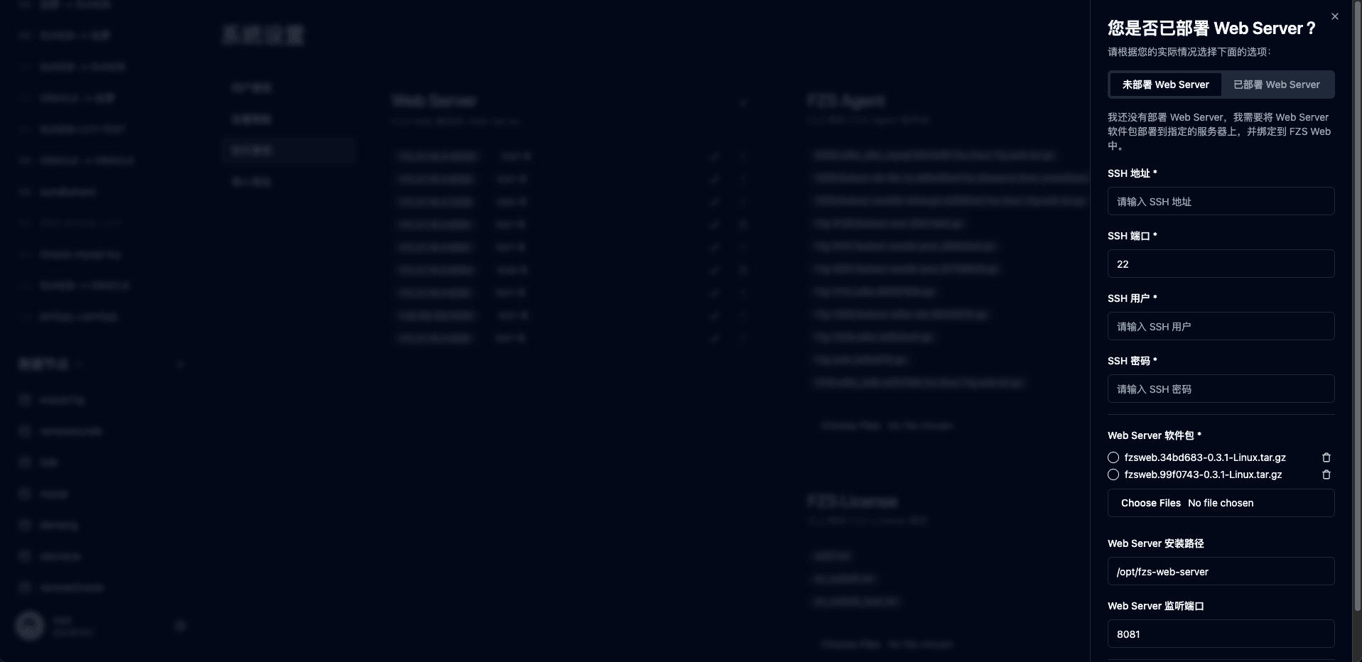 FZS Web 一键部署功能演示截图